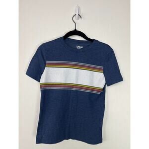 Urban Pipeline Mens Blue T-Shirt With Colorful Stripe Detail Crew Neck Size S